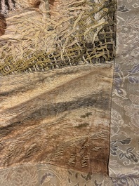 A Japanese embroidered silk wall tapestry with two tigers, Meiji, 19th C.