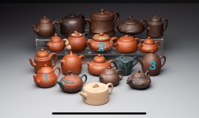 A collection of 20 Chinese Yixing stoneware teapots, 20th C.