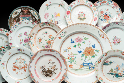 A Chinese famille rose dish and 17  plates, Yongzheng/Qianlong