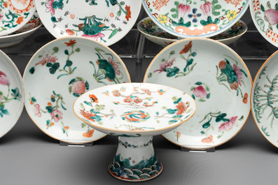 An impressive collection of 53 Chinese famille rose saucers, dishes and bowls, 19th C.