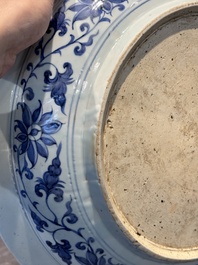 A large Chinese blue and white Yuan-style 'dragon' dish, probably 19th C.