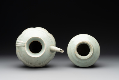 A pale celadon-glazed vase, a jar and a ewer, Asia, 19th C and later