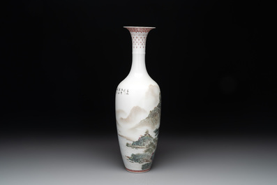 A Chinese famille rose semi-eggshell 'landscape' vase, signed Zhang Zhitang 張志湯, Yitaozhai 亦陶斎 mark, dated 1939