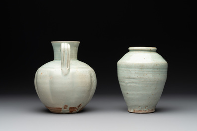 A pale celadon-glazed vase, a jar and a ewer, Asia, 19th C and later