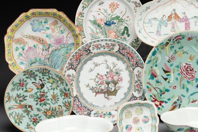 15 Chinese famille rose and verte wares, 19/20th C.