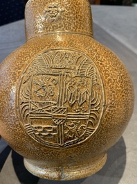 A globular stoneware jug with three coat of arms medallions, Germany, 16th C.
