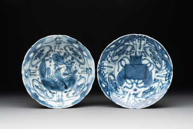 Eight Chinese blue and white 'kraak' wares, Wanli