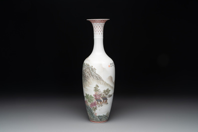 A Chinese famille rose semi-eggshell 'landscape' vase, signed Zhang Zhitang 張志湯, Yitaozhai 亦陶斎 mark, dated 1939