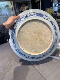 A large Chinese blue and white Yuan-style 'dragon' dish, probably 19th C.