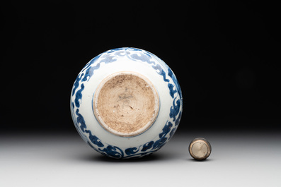A Chinese blue and white silver-mounted 'landscape' bottle vase, Kangxi