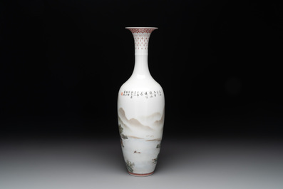 A Chinese famille rose semi-eggshell 'landscape' vase, signed Zhang Zhitang 張志湯, Yitaozhai 亦陶斎 mark, dated 1939