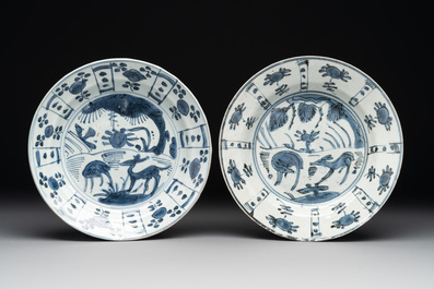 Eight Chinese blue and white 'kraak' wares, Wanli