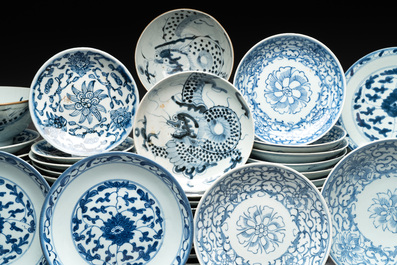 An impressive collection of 50 Chinese Dehua blue and white wares, 19th C.