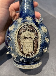 A Westerwald stoneware pilgrim's flask with the coat of arms of France, Germany, 17th C.