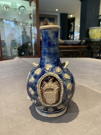 A Westerwald stoneware pilgrim's flask with the coat of arms of France, Germany, 17th C.