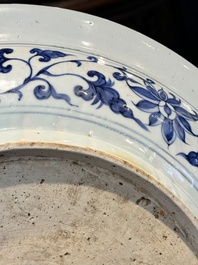 A large Chinese blue and white Yuan-style 'dragon' dish, probably 19th C.