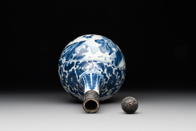 A Chinese blue and white silver-mounted 'landscape' bottle vase, Kangxi