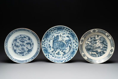 Three Chinese blue and white dishes, Ming