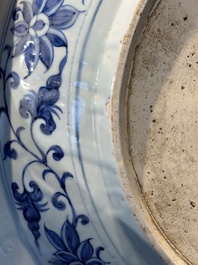 A large Chinese blue and white Yuan-style 'dragon' dish, probably 19th C.