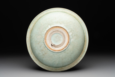 Three Chinese celadon dishes with floral design, Ming and later
