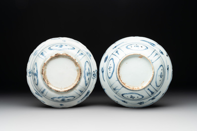 Eight Chinese blue and white 'kraak' wares, Wanli