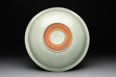 Three Chinese celadon dishes with floral design, Ming and later