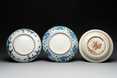 Three Chinese blue and white dishes, Ming