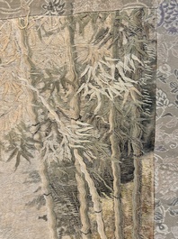 A Japanese embroidered silk wall tapestry with two tigers, Meiji, 19th C.