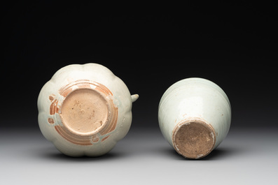 A pale celadon-glazed vase, a jar and a ewer, Asia, 19th C and later