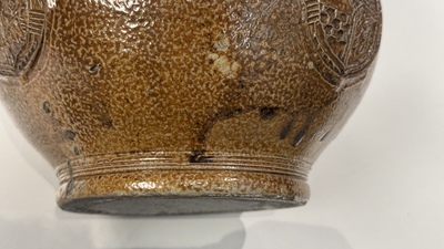 A globular stoneware jug with three coat of arms medallions, Germany, 16th C.