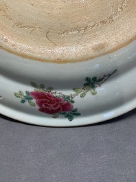 A Chinese famille rose 'mountainous river landscape' dish, 19th C.