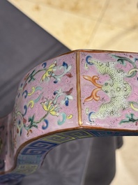 A large and impressive Chinese famille rose 'bajixiang and lotus scroll' censer with a wooden cover, Jiaqing mark and of the period
