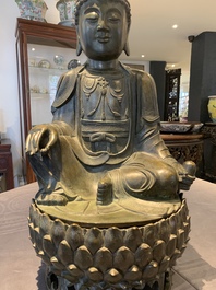 A Chinese bronze Bodhisattva on a lotus throne, Ming