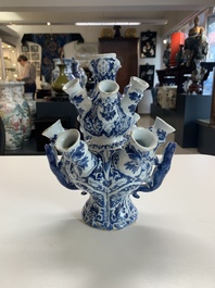 A rare Dutch Delft blue and white tulip vase, late 17th C.