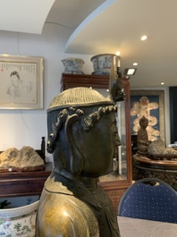 A Chinese bronze Bodhisattva on a lotus throne, Ming
