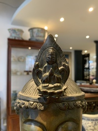 A Chinese bronze Bodhisattva on a lotus throne, Ming