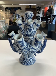 A rare Dutch Delft blue and white tulip vase, late 17th C.