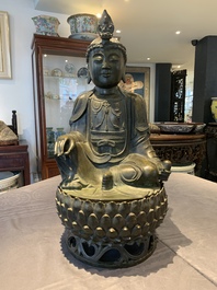 A Chinese bronze Bodhisattva on a lotus throne, Ming