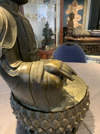 A Chinese bronze Bodhisattva on a lotus throne, Ming