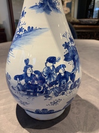 A blue and white French faience pear-shaped chinoiserie vase, Nevers, late 17th C.
