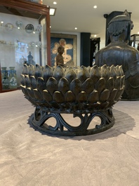 A Chinese bronze Bodhisattva on a lotus throne, Ming