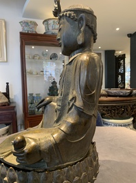 A Chinese bronze Bodhisattva on a lotus throne, Ming
