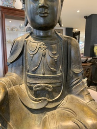A Chinese bronze Bodhisattva on a lotus throne, Ming