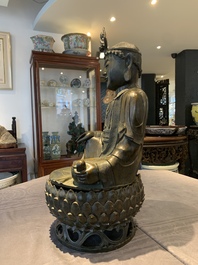 A Chinese bronze Bodhisattva on a lotus throne, Ming