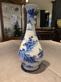 A blue and white French faience pear-shaped chinoiserie vase, Nevers, late 17th C.