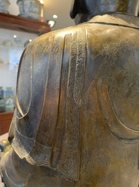 A Chinese bronze Bodhisattva on a lotus throne, Ming