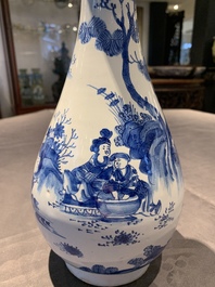 A blue and white French faience pear-shaped chinoiserie vase, Nevers, late 17th C.