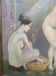 Do Xuan Doan (1937): 'Ladies at a bathhouse', oil on canvas, signed and dated (19)80