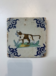 A polychrome Dutch Delft 'panther' tile, 17th C.