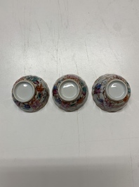 Six Chinese Canton famille rose 'mandarin subject' cups and ten saucers, Qianlong